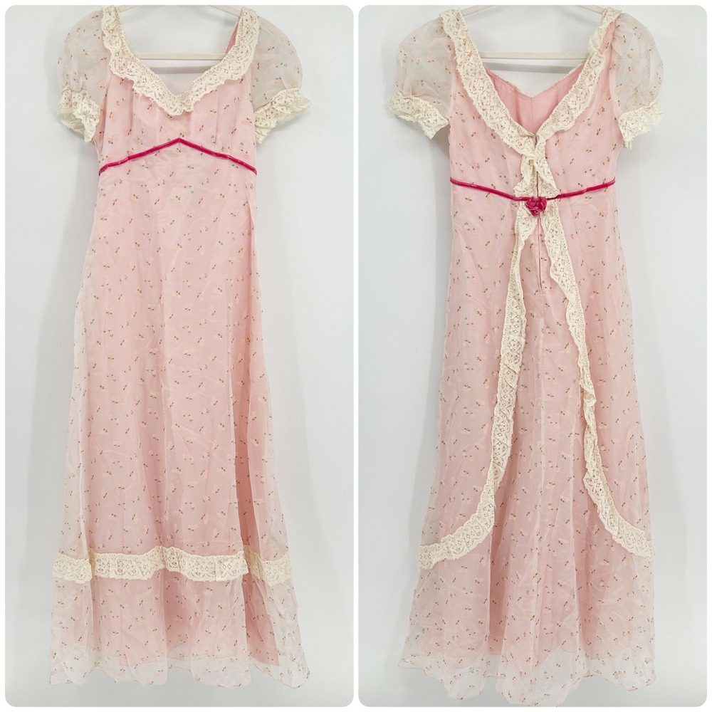 Lorrie Deb Vintage Union Made Cottagecore Coquette Floral Lace Dress Size 9 10‎